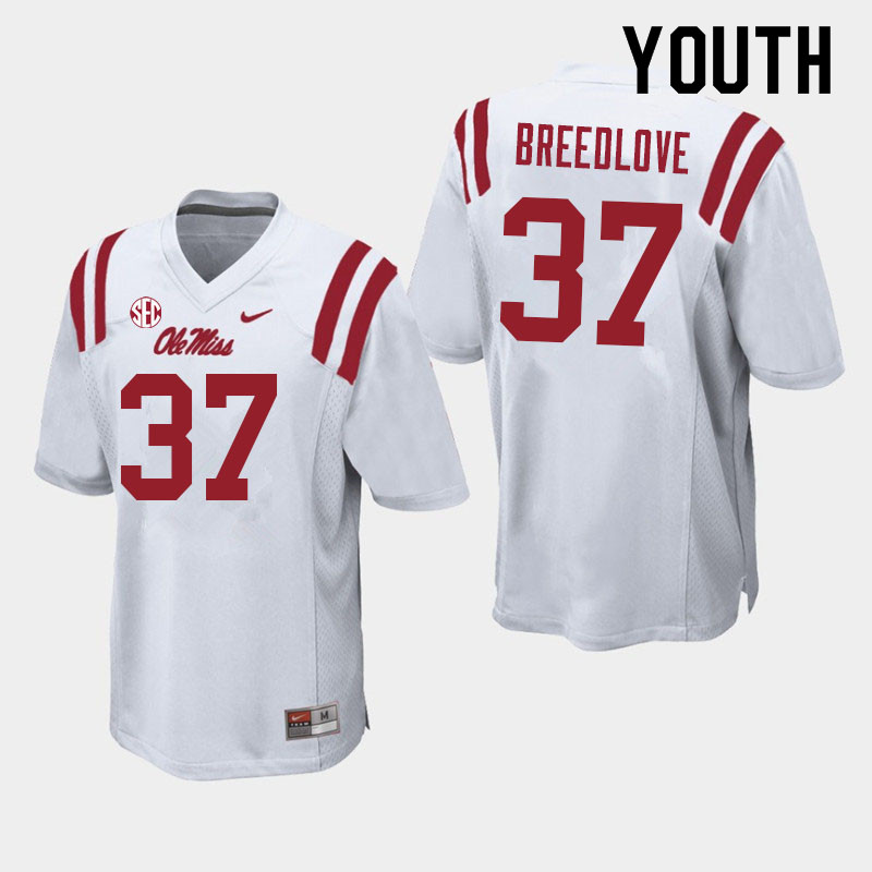 Youth #37 Kyndrich Breedlove Ole Miss Rebels College Football Jerseys Sale-White - Click Image to Close